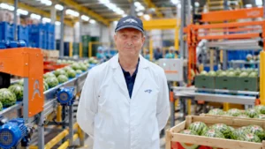José Antonio Baños Enciso, presidente de EJIDOMAR, en la línea de sandía